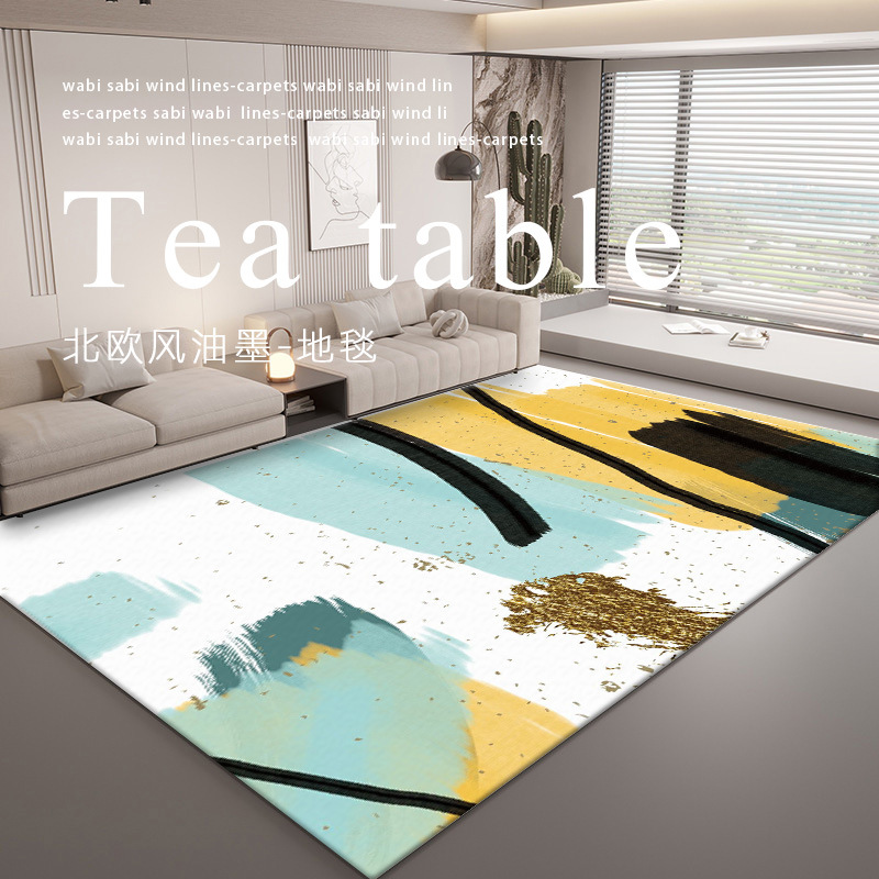 Alfombra de Estilo Nórdico Moderno de Poliéster Impreso, Lavable a Máquina para Sala de Estar y Dormitorio