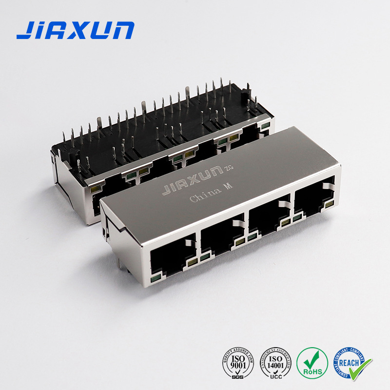 Jiaxun suministra RJ45 con asiento maestro de transformador conector de computadora de comunicación Ethernet multipuerto de una fila rj45 personalizado