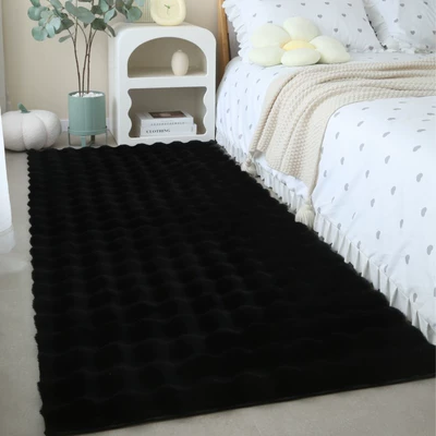 Car Carpet Winter Thick Living Room Coffee - black-upgraded-rabbit-fur-bubble-velvet-50160cm