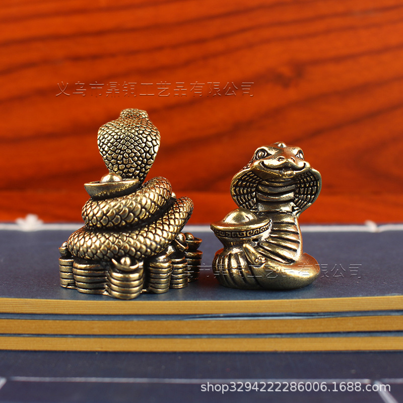 (2개) 크리에이티브 순수 황동 주괴 파일 코브라 데스크탑 장식품 Q 버전 주괴 코브라 장  소형 장식품 공예품