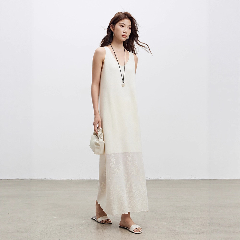 Artistic Paper-Cut Style Acetate Knit Tank Dress 26 Spring New Women's Jacquard Long Dress Wool Slip Dress