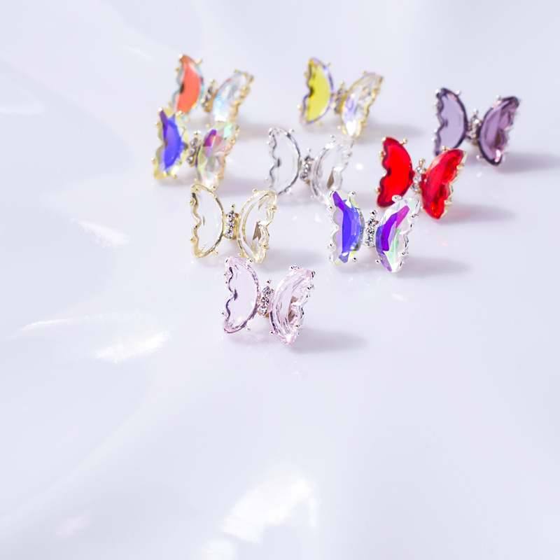 Giratoria de uñas mariposa joyería en línea celebridad tridimensional Rosa cristal alas accesorios DIY mariposa joyería de uñas Taladro