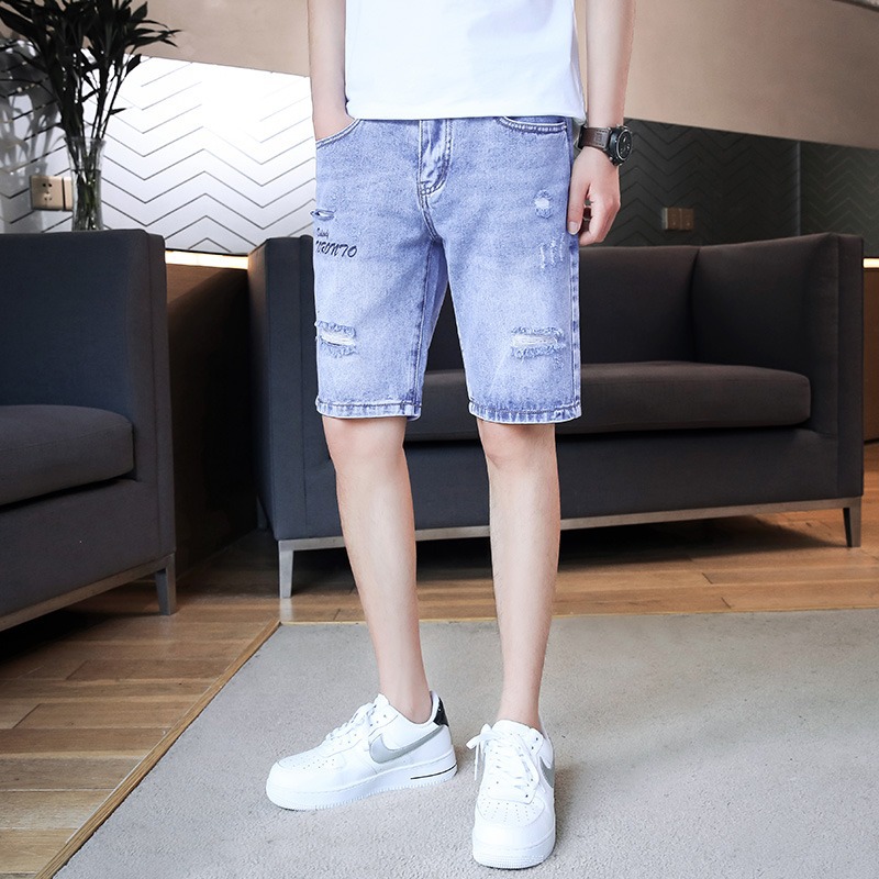 Summer Five-point Ripped Pants Jeans Men's Korean-style Slim-fit Short Pants Trendy Brand Men's Wear Men's Pants for Boys