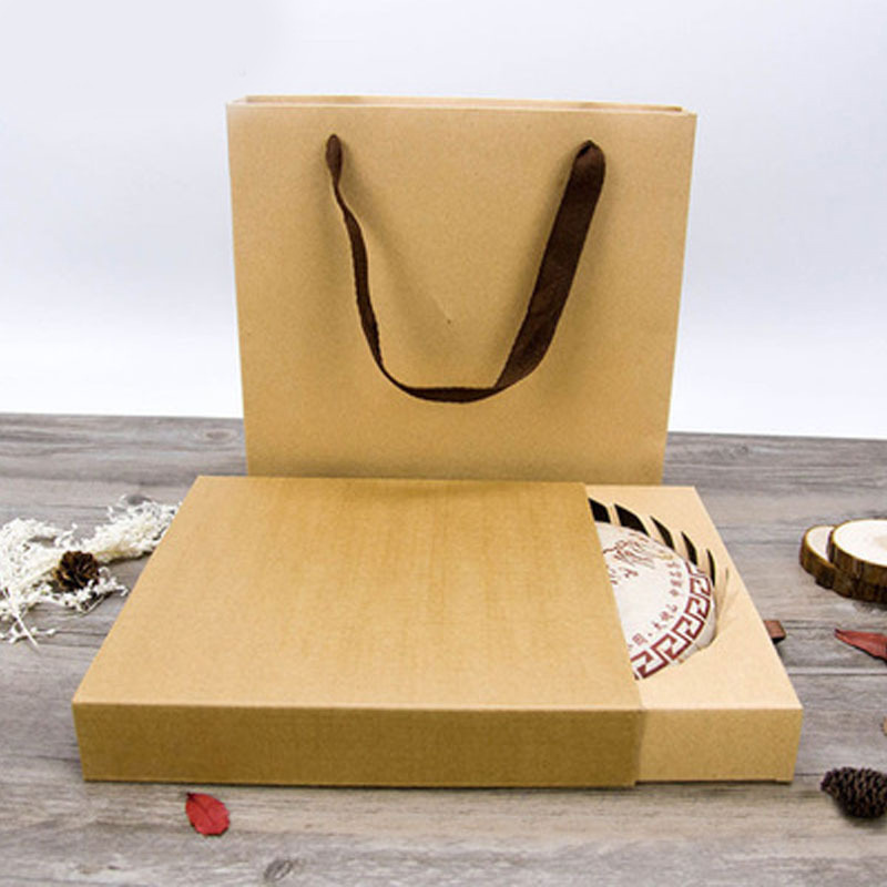 现货白茶叶饼礼盒牛皮纸盒357克普洱茶包装盒茶叶花茶手提礼盒