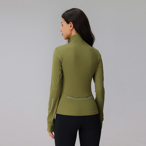 Reflective Night Run Collared Long-Sleeve Zipper Lulu Yoga Pants Running Fitness Body-Shaping Waist-Trimming Sport Coat