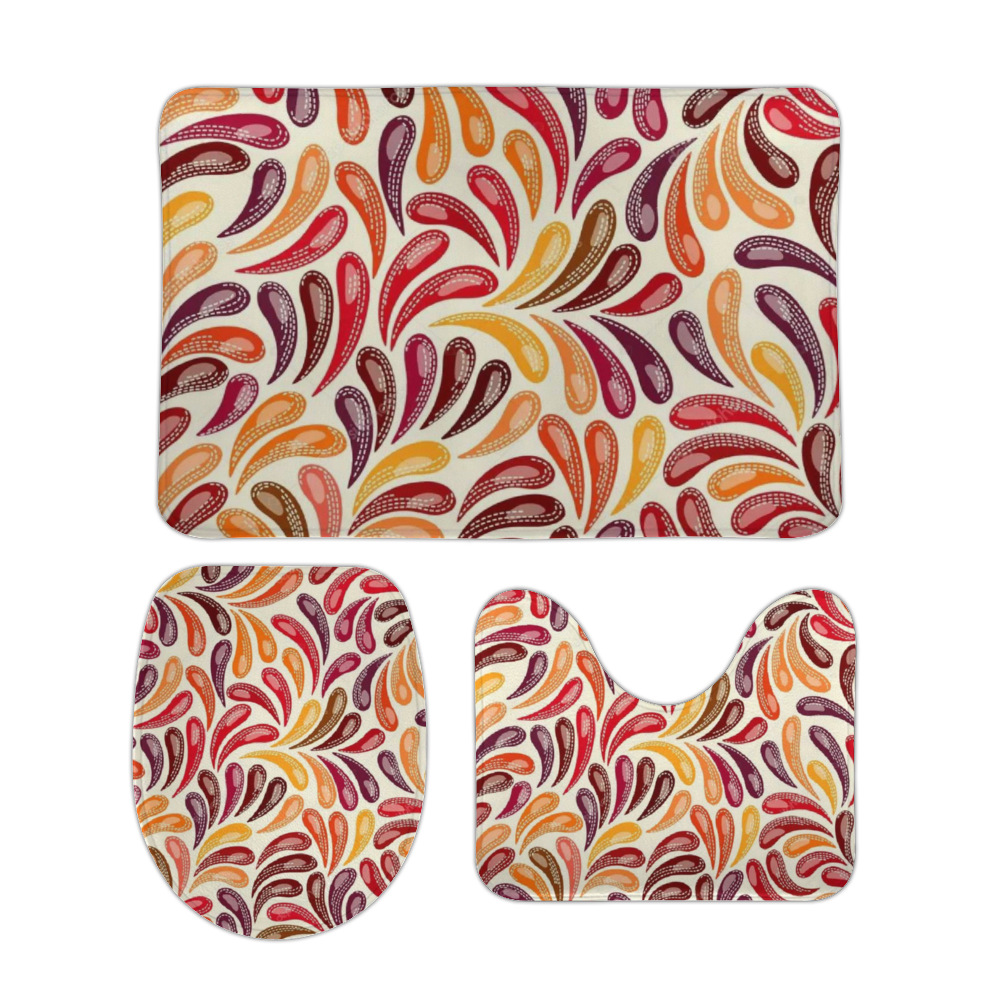 跨境定制亚马逊玫瑰花卡通动漫法兰绒卫生间浴室马桶防滑三件套