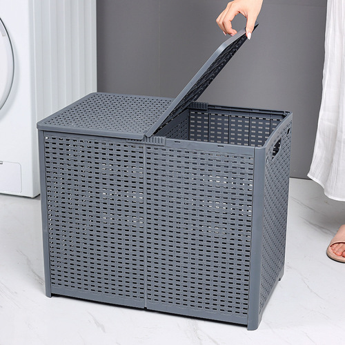 Japanese-style dirty clothes basket with lid, partitioned laundry, foldable dirty clothes basket, plastic bathroom storage dirty clothes storage basket