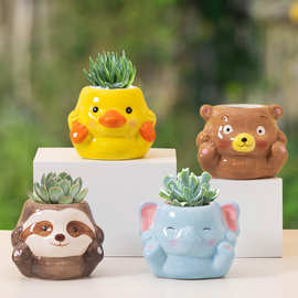 创意哑光多肉花盆个性可爱萌宠家用透气桌面女生卡通肉肉专用盆栽