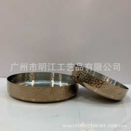 不锈钢锤纹圆形青苔造景花器酒店大堂桌面水果盘客厅收纳展示装饰