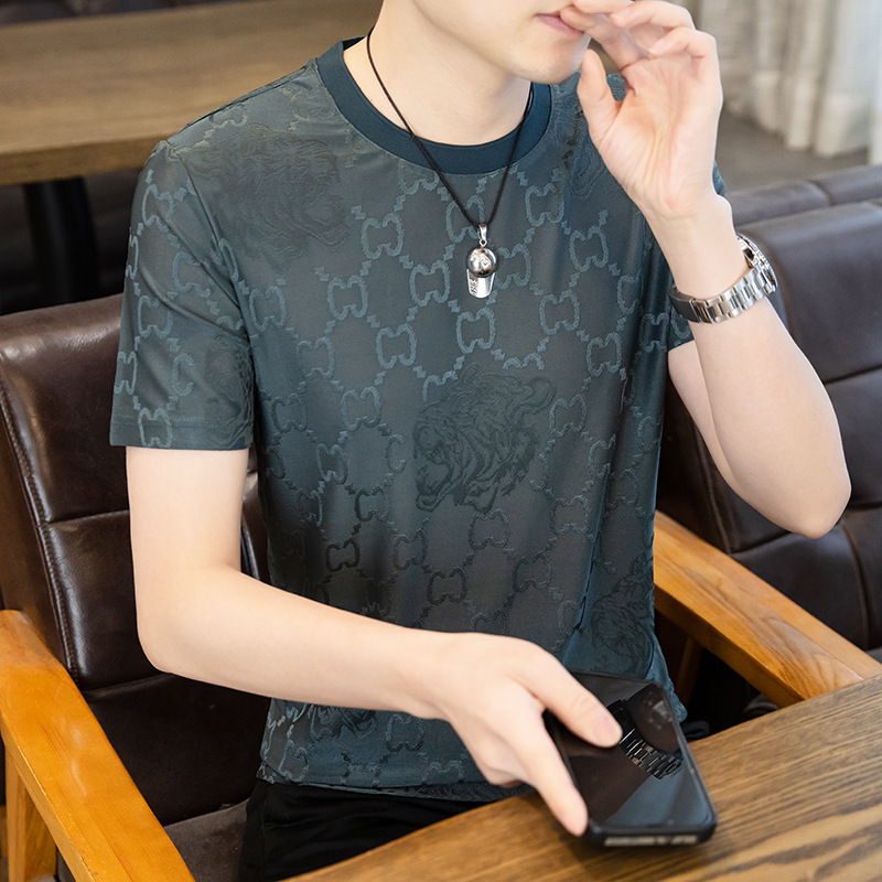 Cheap pick-up foreign trade tail cut label export original summer thin ice silk short sleeve t-shirt plus size sports men's clothing