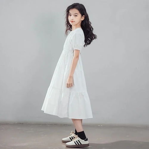 Ladies' Summer Personality Princess Dress New Korean Version Trendy Girls' Long Knee-Length Skirt Summer Outfit Solid Color One-Piece Dress