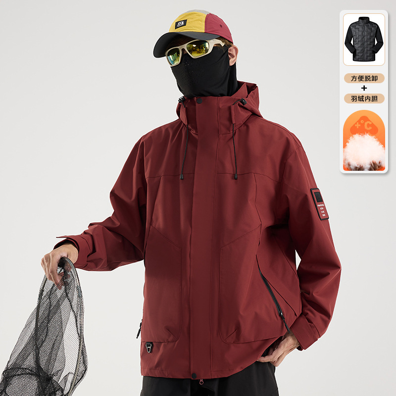 两件套户外防风防水三合一羽绒可拆卸冲锋衣90绒登山服新国标夹克|undefined