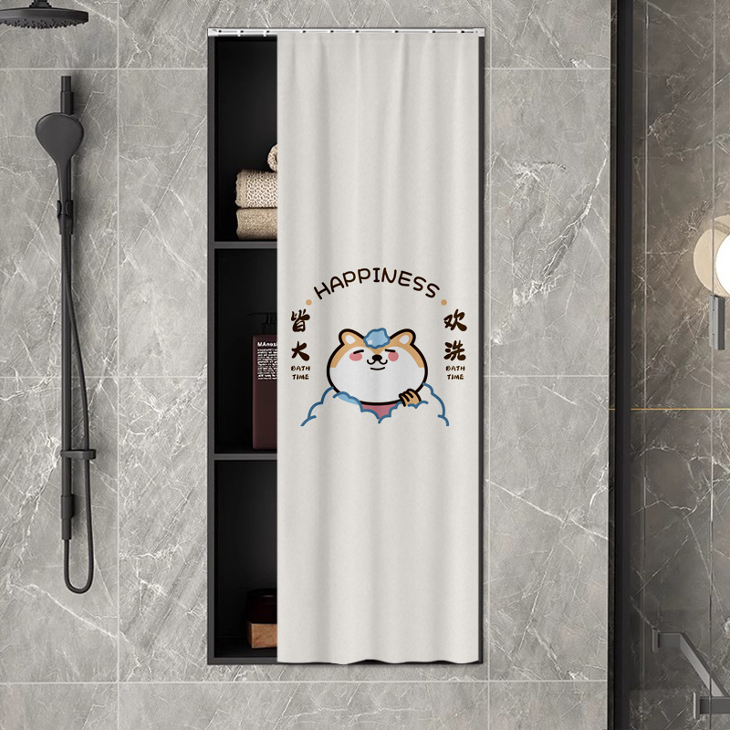 Bathroom Niche Curtain Waterproof and Mildew-Proof Bathroom Cabinet Door Dust-Proof Cloth Punch-Free Self-Adhesive Slide Rail Mobile Curtain