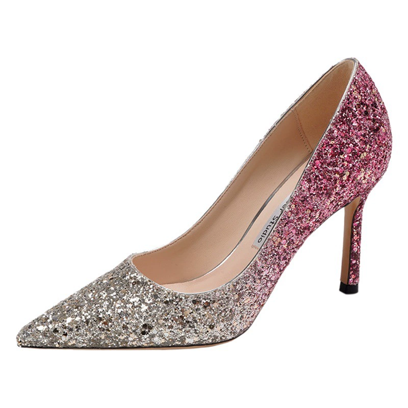 Свадебные туфли невесты, новинка 2020, основное свадебное платье с серебряной пудрой, женская обувь на высоком каблуке-шпильке, туфли для подружек невесты