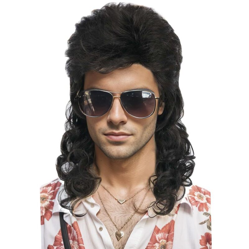 80S Long Black Wig Rock Star Style Blackfish Cosplay Halloween Curly Party Wig