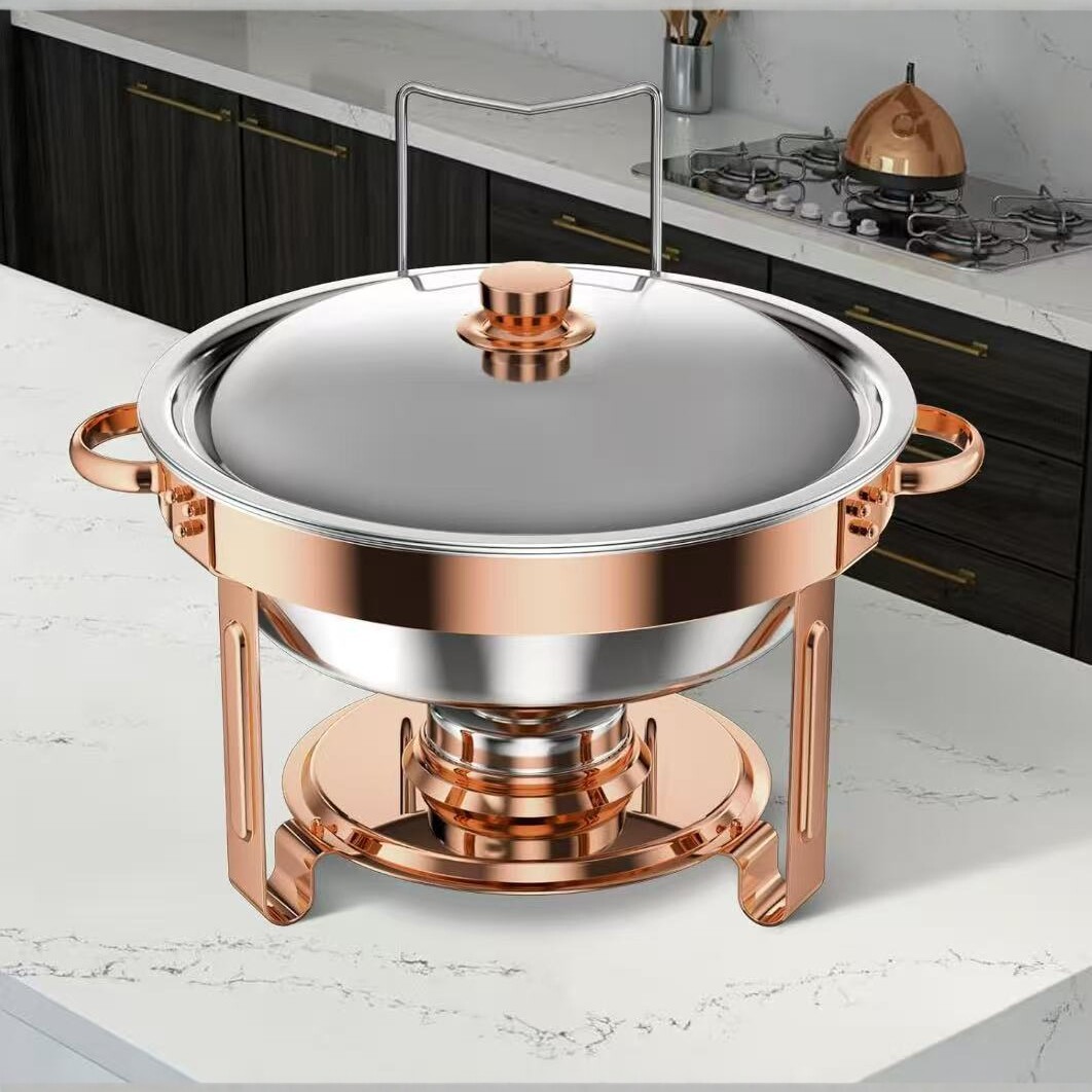 Rose Gold Stainless Steel Buffet Stove, Alcohol Heating Warmer, Round Buffet Stove for Restaurants and Hotels
