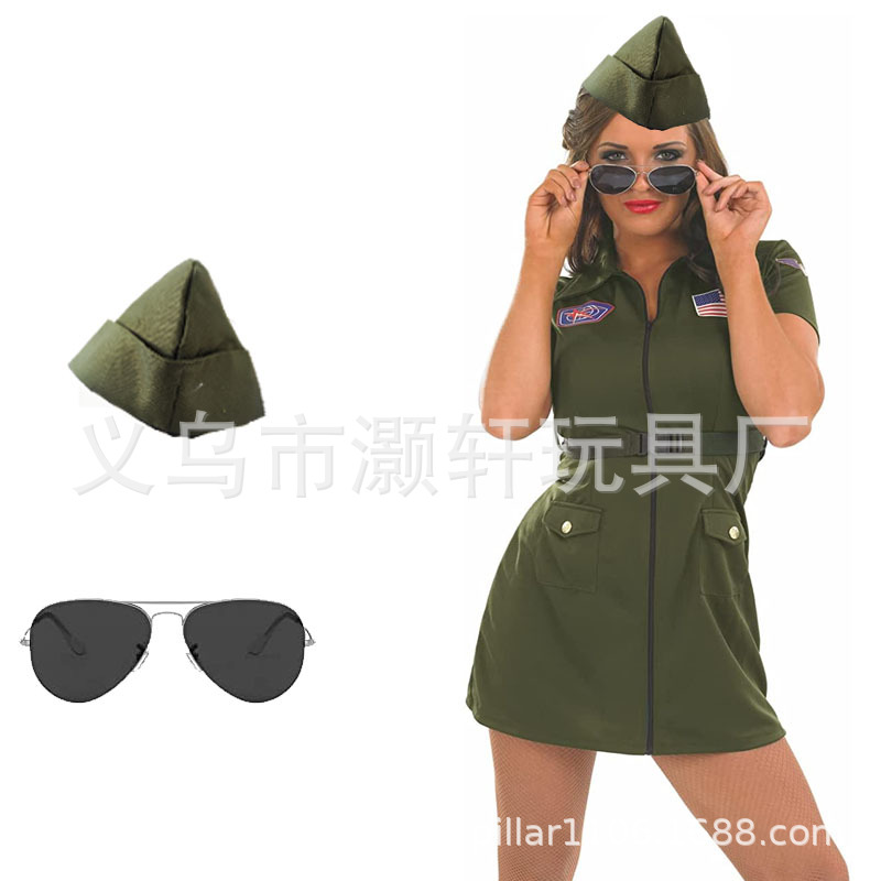 狂欢节化妆舞会服饰配件美国女兵船形水兵帽军人五星英雄奖章道具详情8