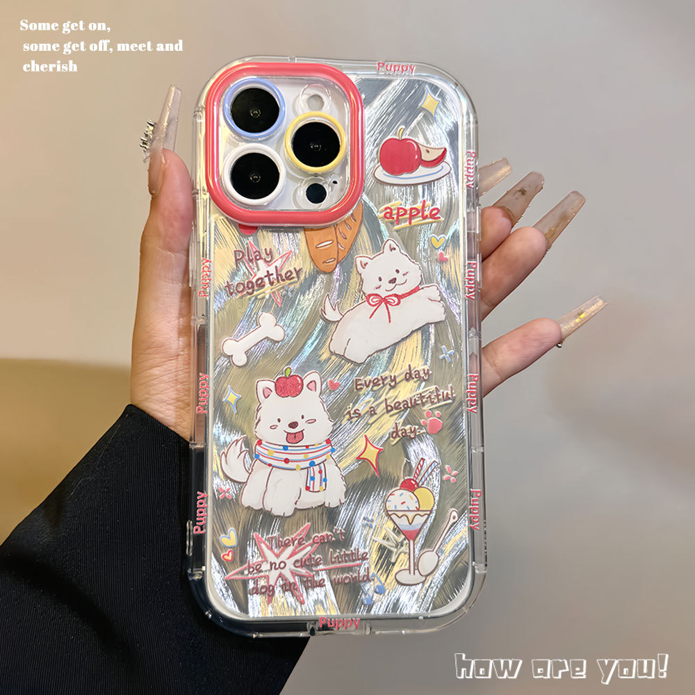 Nueva funda para teléfono móvil con diseño de cachorro, bordes redondeados, anti-huellas, de hilo de plumas, adecuada para 16promaxiphone15, funda protectora