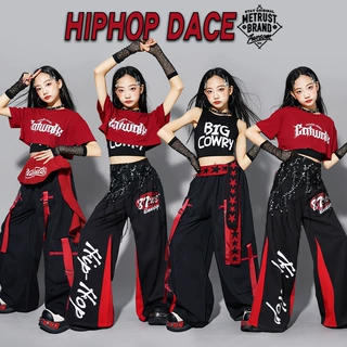 女童红色jazz爵士舞服装少儿练功服裤子儿童街舞演出服女孩套装潮