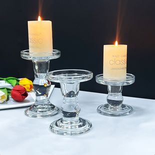 Cross-Border High-End Roman Column Glass Candlestick European-Style Crystal Wedding Ornaments Wedding Photography Candlelight Dinner Decoration