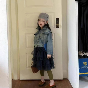 Girls Retro Short Jacket 2025 New Kidsren's Clothing Kidsren's Denim Jacket Korean Style Fashionable Girls' Tops Autumn Clothing