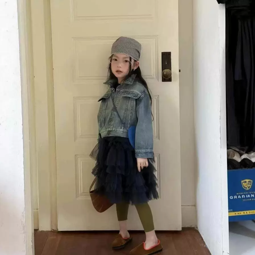 女童复古短款外套2025新款童装儿童牛仔衣韩版时髦女小童上衣秋装