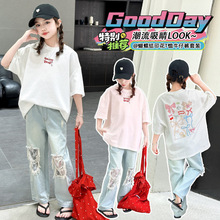 女童夏款套装2025新款时髦洋气短袖牛仔裤两件套中大童韩版宽松潮