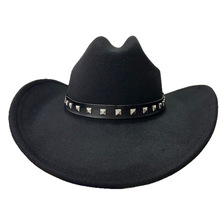 亚马逊速卖通跨境新款西部牛仔帽毛呢礼帽大檐帽少数民族风爵士帽