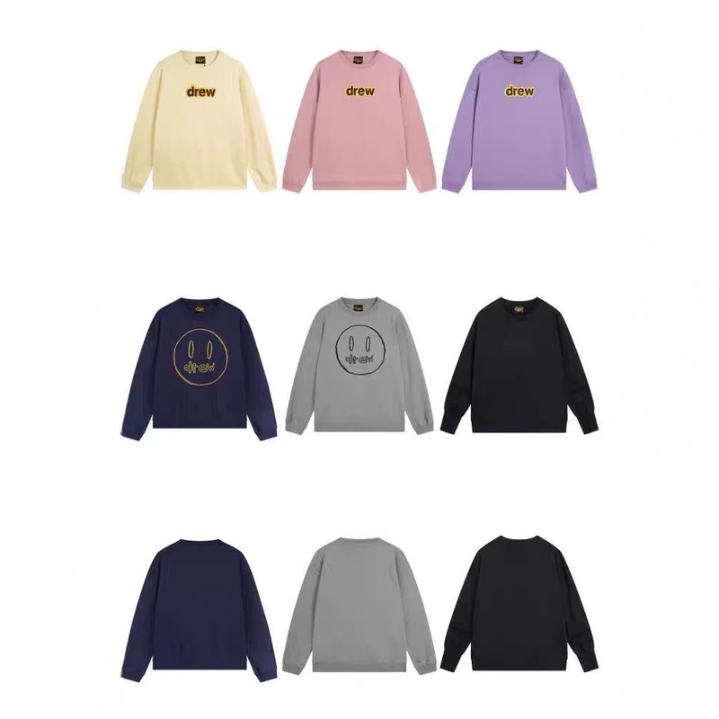 genuine goods-Grade Drew Letters Smiley Crewneck Sweatshirt Trendy High Street Justin Bieber Loose Cotton Top for Couples