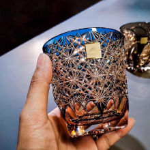 江户切子蓝雏菊杯手工制做洋酒杯水晶杯威士忌杯玻璃杯高颜值家用