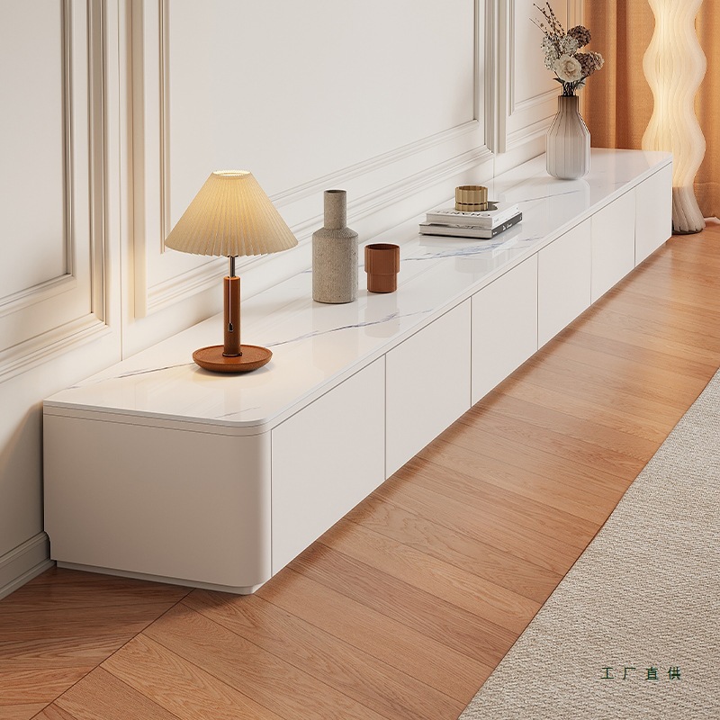 Cross-Border White Tv Cabinet Floor-Standing Coffee Table Combination Home Modern Simple Small Apartment High Solid Wood Tv Cabinet