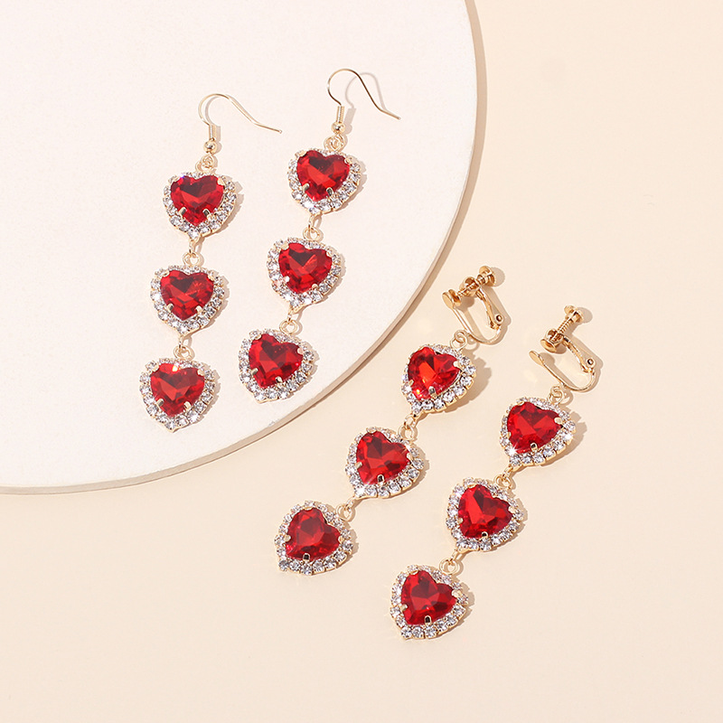 13g Weight Earrings Classification Wedding, Travel Occasion Women'S Gender Pink, Purple, Red Color Korean Heart Rhinestone Tassel Earrings 3
