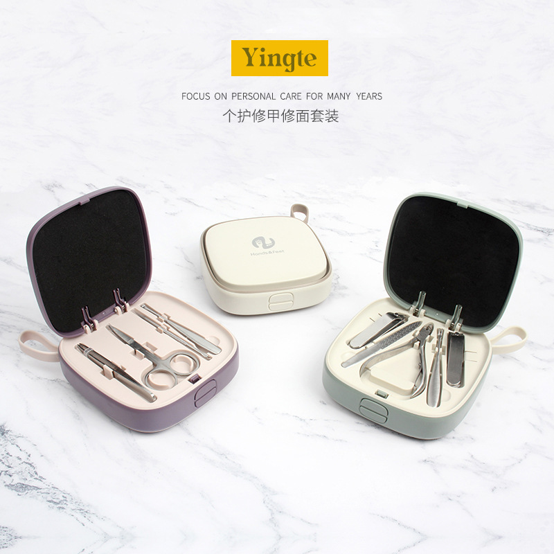 跨境双面指甲剪套装不锈钢修脚美甲锉刀粉刺工具9件套手脚指甲钳
