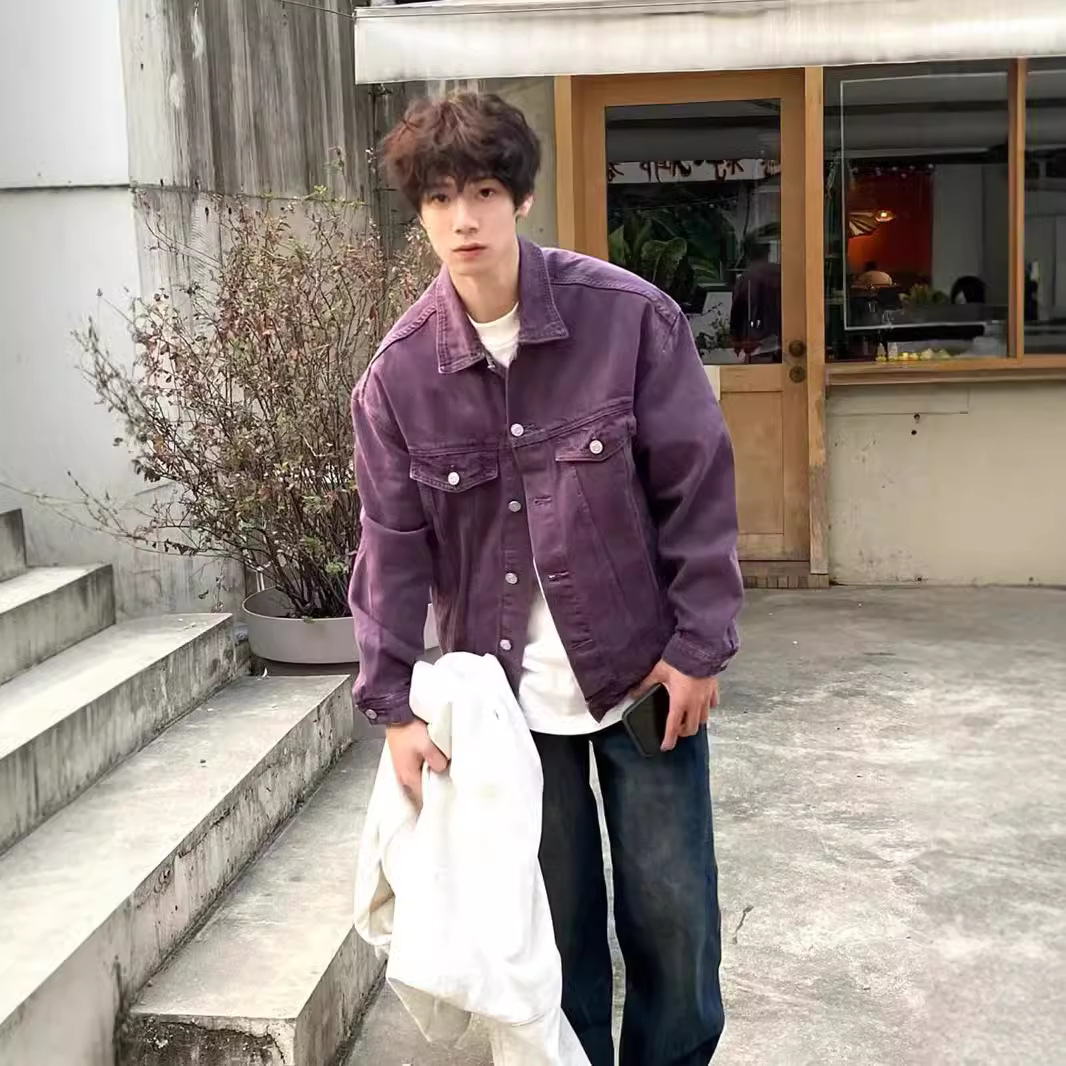 Demi-season purple denim men's retro trend jacket
