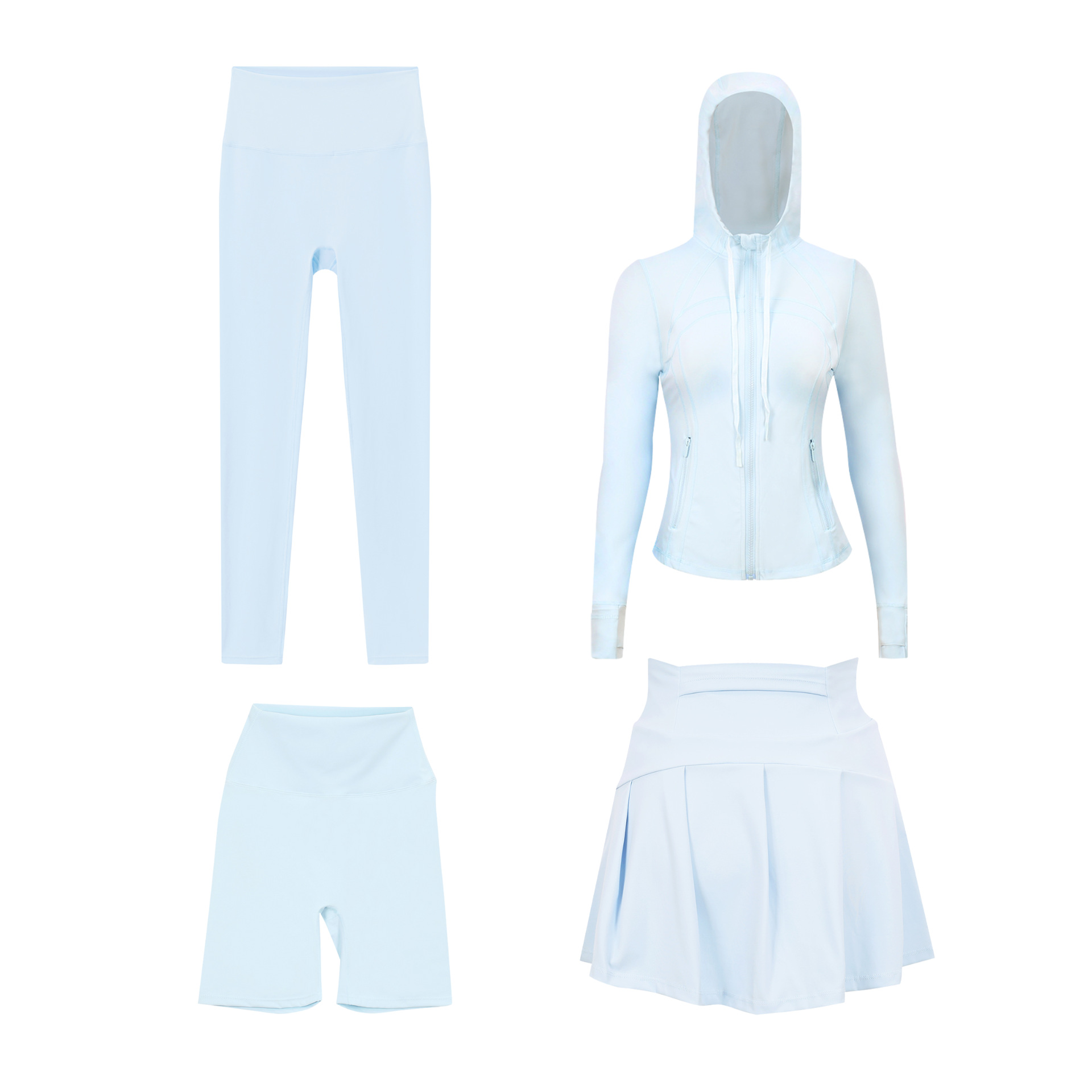 Women's Four Piece Set Sportswear Hooded Jacket Cropped Pants Short Skirt Slim Fit Outerwear Elastic Sports Jacket_ecoleips.com
