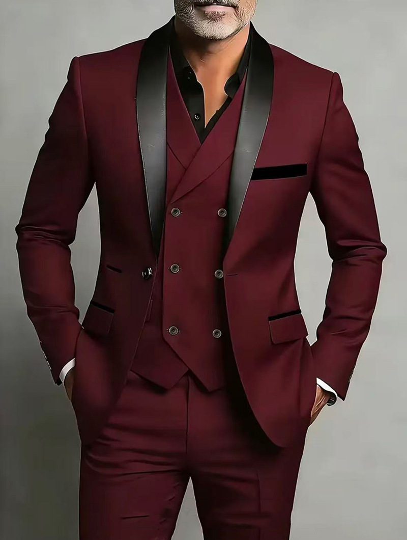 Men's Slim Fit Three Piece Suit Shawl Collar Formal Wedding Suit_voghion.com