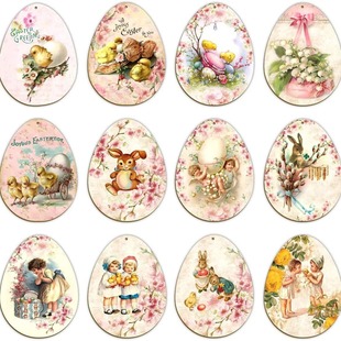 Easter egg ornaments vintage wooden hanging Easter chicken Rabbit Hollow retro style decorations