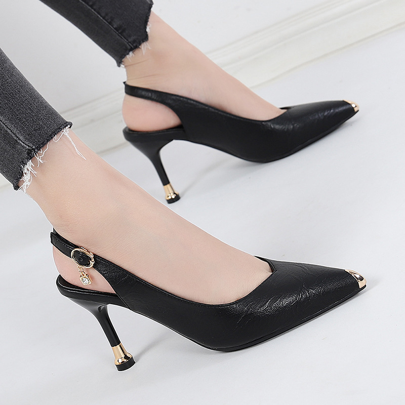 New Spring and Summer Soft Leather Pointed Toe Toe-Back Sandals Stiletto Heels Work Professional Women's Sandals