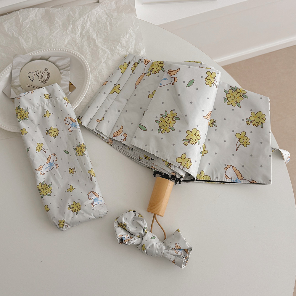 Japanisch-koreanischer automatischer Sonnenschirm für Damen, frischer Blumensonnenschutz, hochwertiger Schirm, doppelt verwendbar bei Sonne und Regen, Schwarz_voghion.com