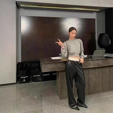 24秋冬松紧腰字母腰头嬉皮风直筒休闲皮裤女松弛街头