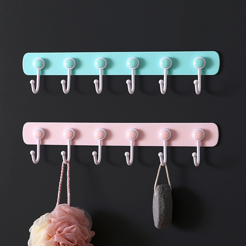 Hook punch-free strong adhesive door hanger clothes towel kitchen paste with row sticky hook