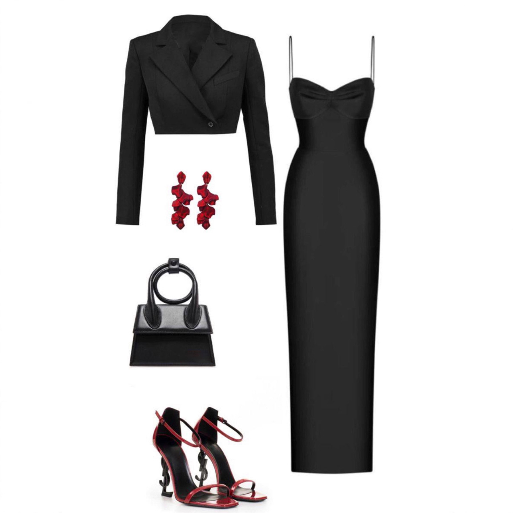 European and American Cross-Border Women's Tube Top Black Dress Elegant Long Skirt Slit Evening Dress Suit