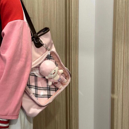 Large Capacity Gingham Pain Bag for Women, Niche Student Commute Versatile Multi-Compartment Shoulder Bag for Teenagers and Anime Fans