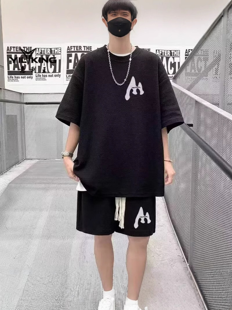 Camisa menos ropa traje de ropa deportiva verano para hombres camiseta de manga corta jersey de baloncesto pantalones cortos casuales de dos piezas tendencia coreana