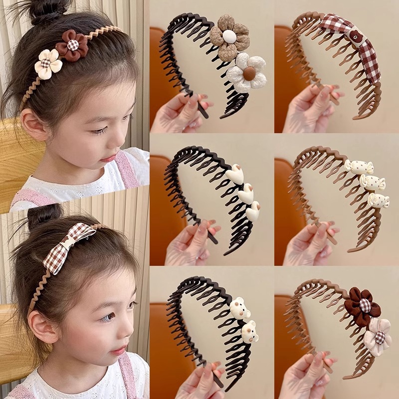 Niños cabello roto flores de otoño y invierno nuevo color café leche correa dientes antideslizante bandas de cabello niñas no atar cabello tocado