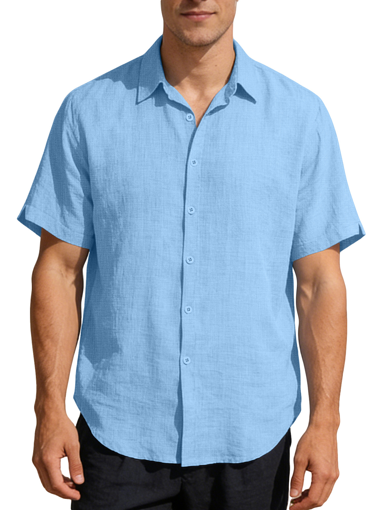 Nuevas camisas transfronterizas europeas y americanas Amazon para hombres de verano nuevas camisas de solapa de color sólido de moda casual camiseta de manga corta para hombres
