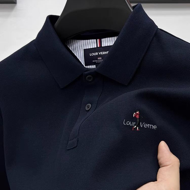 Cotton long-sleeved polo shirt men's liquid ammonia cotton T-shirt Paul shirt autumn high quality Pearl casual light luxury bottoming shirt