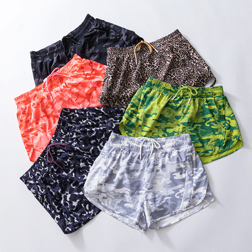 Women's Cross-Border Sports Shorts: Track That Camo Leopard-Print Running, Quick-Dry Lined, Casual Yoga Style with Drawstring Design