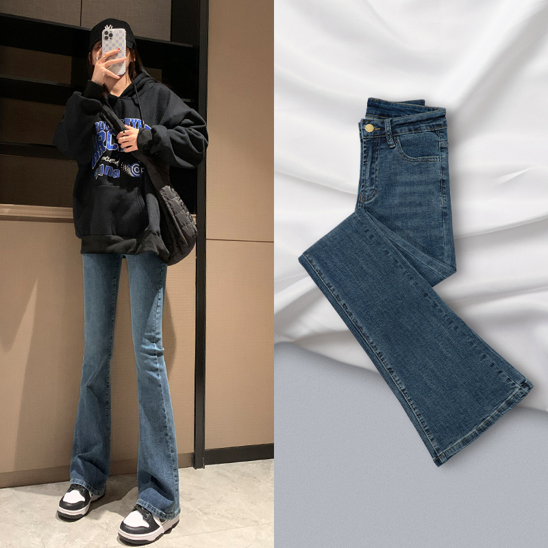 Micro flared jeans women's spring and autumn 2024 new high waist slimming retro little horseshoe velvet pants children