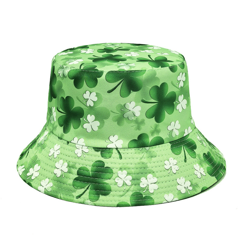 Amazon Ireland Four-leaf Clover Pattern Fisherman's Hat Sunscreen Hat Sunshade Hat Double-sided Basin Hat Women's All-match Hat